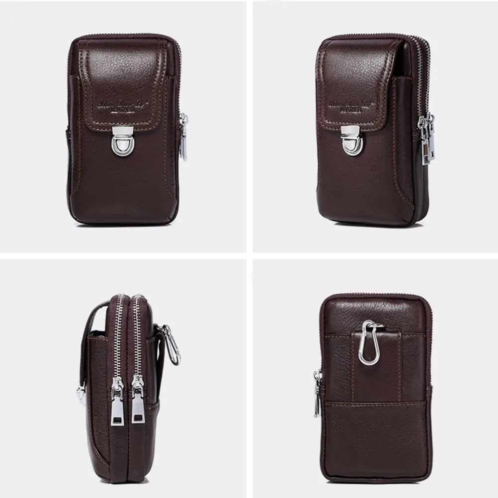 Leather Waist Belt Bag for Men Classic Side Fanny Pack Hip Bum Purse Smartphone Pouch for Travel Casual Formal Model 1-Vertical Coffee