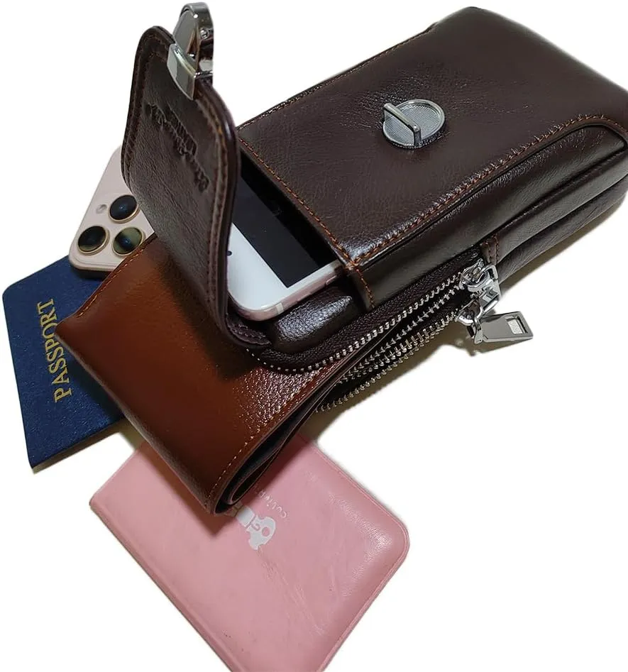 Leather Waist Belt Bag for Men Classic Side Fanny Pack Hip Bum Purse Smartphone Pouch for Travel Casual Formal Model 1-Vertical Coffee