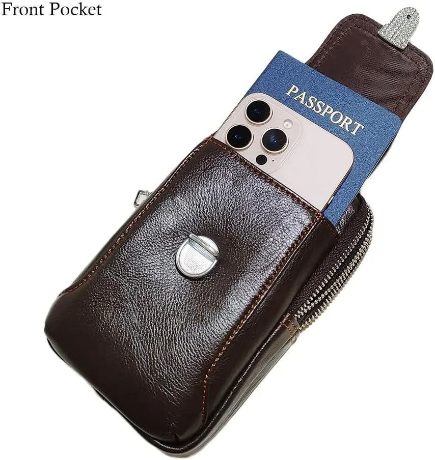 Leather Waist Belt Bag for Men Classic Side Fanny Pack Hip Bum Purse Smartphone Pouch for Travel Casual Formal Model 1-Vertical Coffee