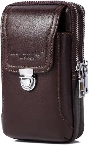 Leather Waist Belt Bag for Men Classic Side Fanny Pack Hip Bum Purse Smartphone Pouch for Travel Casual Formal Model 1-Vertical Coffee