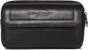 Leather Waist Belt Bag for Men Classic Side Fanny Pack Hip Bum Purse Smartphone Pouch for Travel Casual Formal Model 2-Horizontal Black