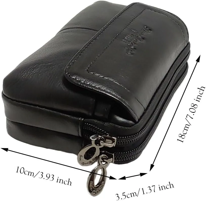 Leather Waist Belt Bag for Men Classic Side Fanny Pack Hip Bum Purse Smartphone Pouch for Travel Casual Formal Model 2-Horizontal Black