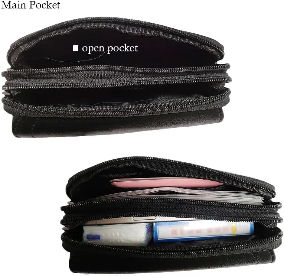 Leather Waist Belt Bag for Men Classic Side Fanny Pack Hip Bum Purse Smartphone Pouch for Travel Casual Formal Model 2-Horizontal Black