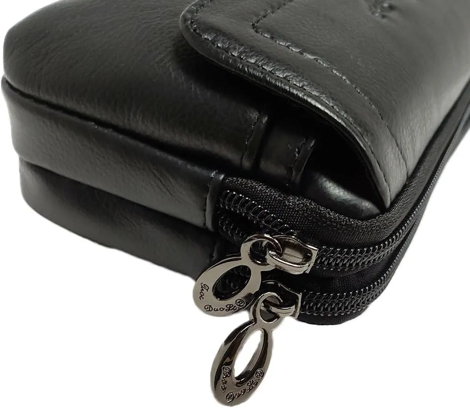 Leather Waist Belt Bag for Men Classic Side Fanny Pack Hip Bum Purse Smartphone Pouch for Travel Casual Formal Model 2-Horizontal Black