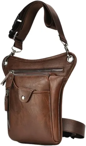 Leather Waist Hip Pack Drop Leg Thigh Bag Pouch Fanny Pack for Men Women Multi-Purpose Motorcycle Bike Outdoor Sports Tactical Cycling Riding Hiking Belt Hip Bum Bag (Brown)