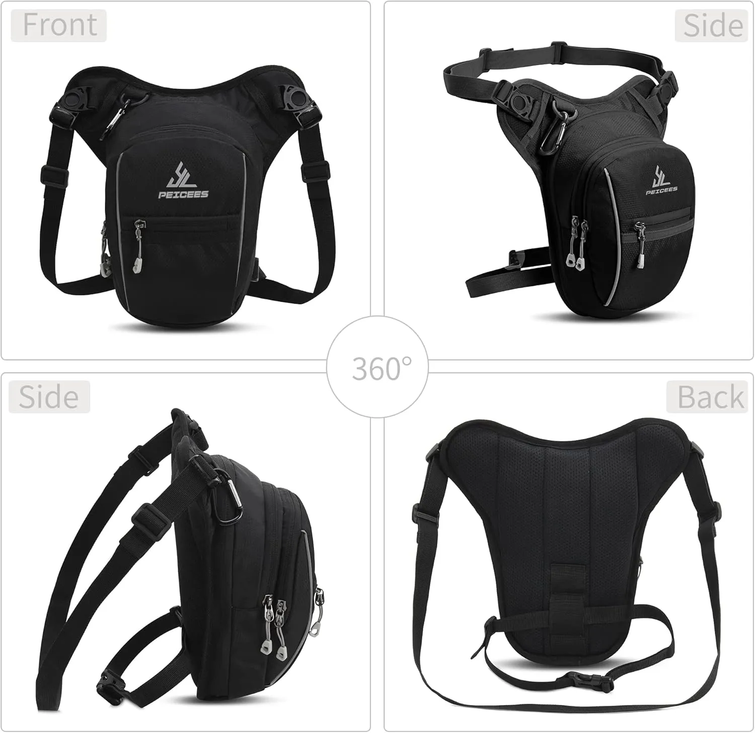 Leg Bag for Men Fanny Packs Women Men Outdoor Thigh Bags Motorcycle Ride Crossbody Backpack, Black