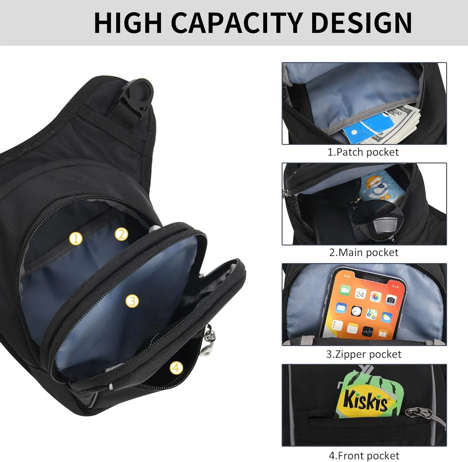 Leg Bag for Men Fanny Packs Women Men Outdoor Thigh Bags Motorcycle Ride Crossbody Backpack, Black