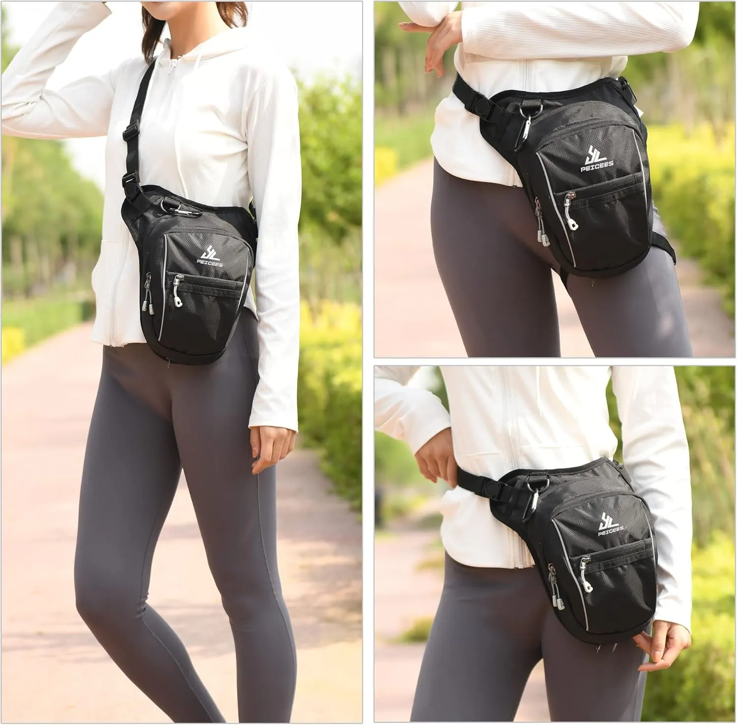 Leg Bag for Men Fanny Packs Women Men Outdoor Thigh Bags Motorcycle Ride Crossbody Backpack, Black