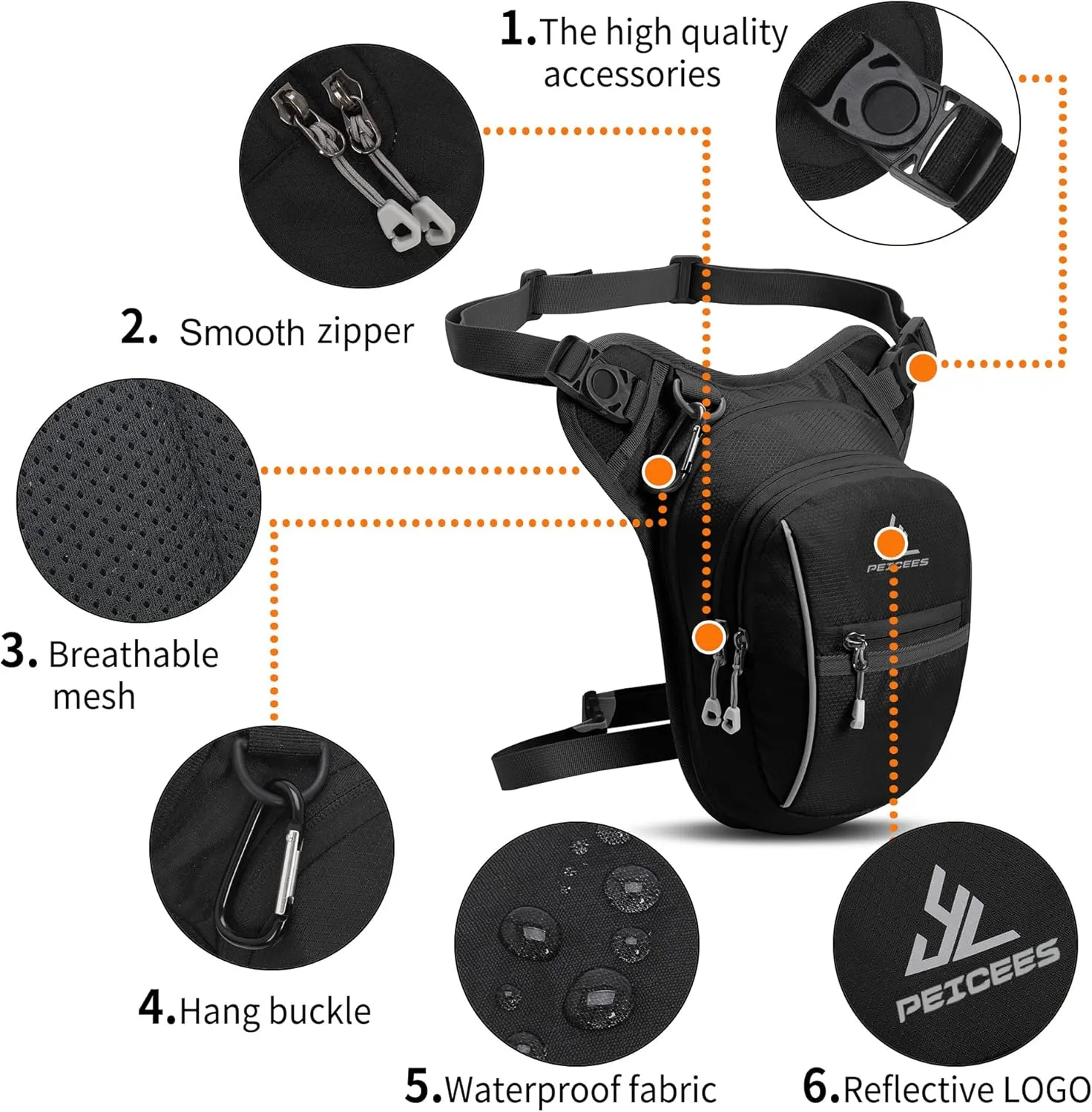 Leg Bag for Men Fanny Packs Women Men Outdoor Thigh Bags Motorcycle Ride Crossbody Backpack, Black