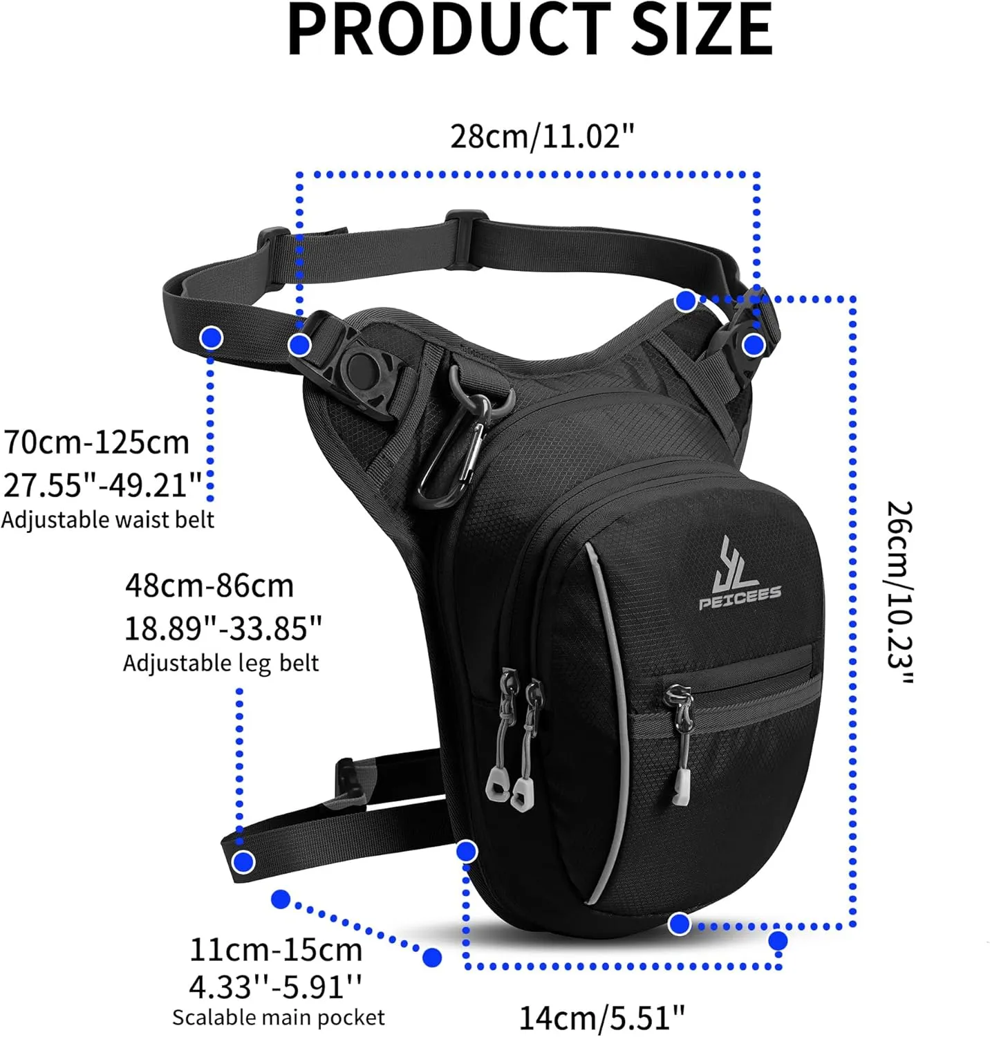 Leg Bag for Men Fanny Packs Women Men Outdoor Thigh Bags Motorcycle Ride Crossbody Backpack, Black