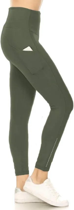 Leggings Depot Women's High Waisted Reflective Yoga Pants with Pockets Athletic Leggings