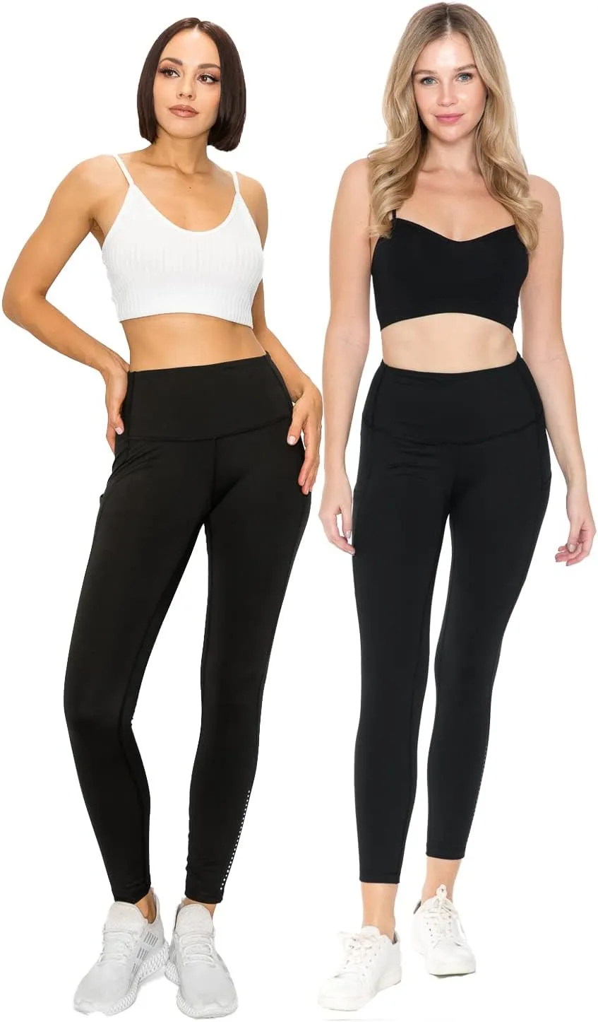 Leggings Depot Women's High Waisted Reflective Yoga Pants with Pockets Athletic Leggings