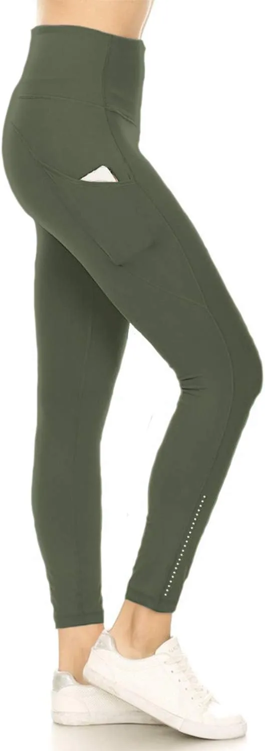Leggings Depot Women's High Waisted Reflective Yoga Pants with Pockets Athletic Leggings