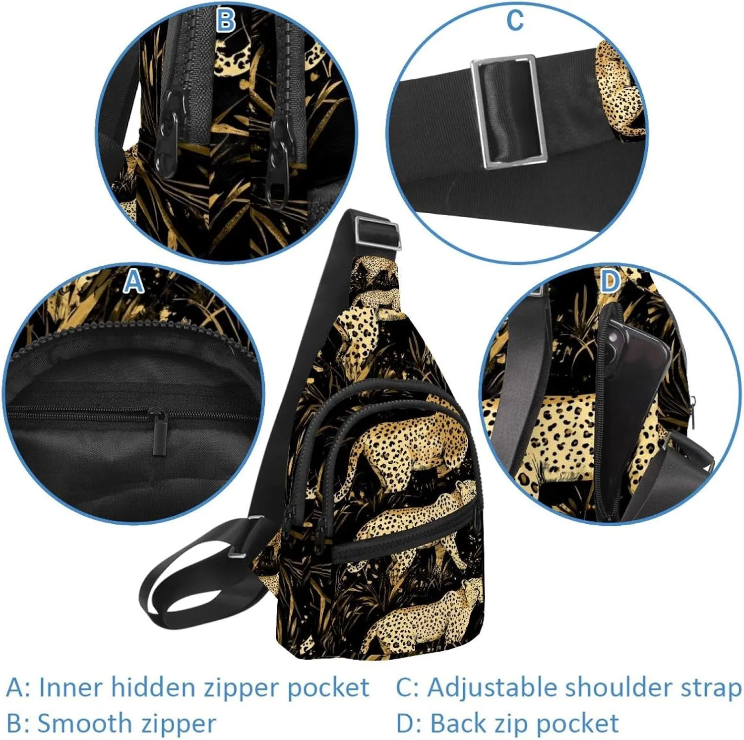 Leopard (1) Chest Bag Daypack Crossbody for Travel Sport Running Hiking