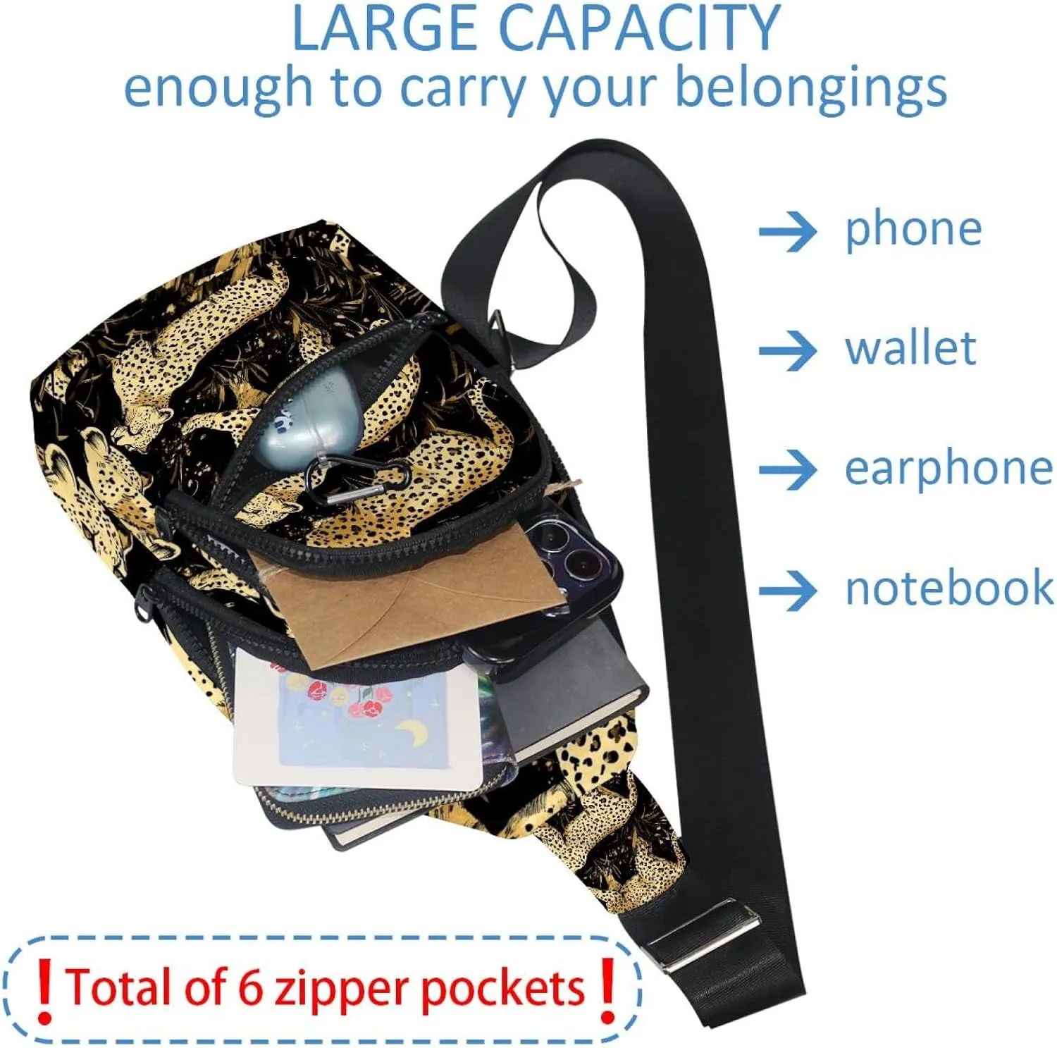 Leopard (1) Chest Bag Daypack Crossbody for Travel Sport Running Hiking