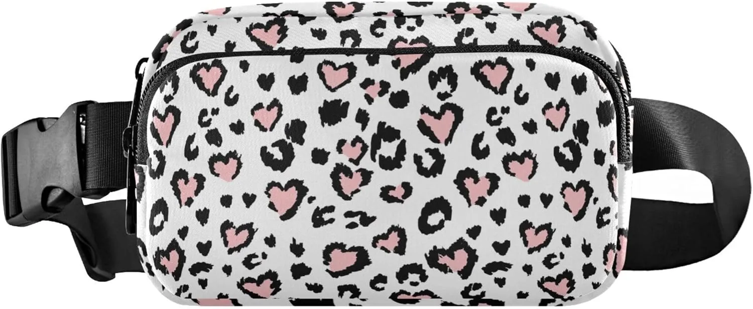 Leopard Jaguar Print Pink Fanny Packs Women Waterproof Belt Bag Hip Pack Flower Crossbody Waist Pack