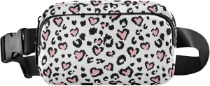 Leopard Jaguar Print Pink Fanny Packs Women Waterproof Belt Bag Hip Pack Flower Crossbody Waist Pack