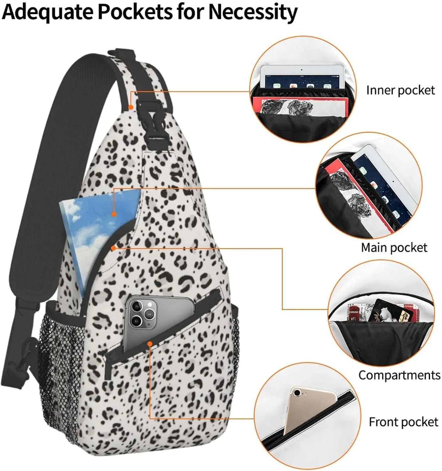 Leopard Print Unisex Casual Diagonal Chest Bag,Multipurpose Crossbody Shoulder Bag Travel Hiking Daypack