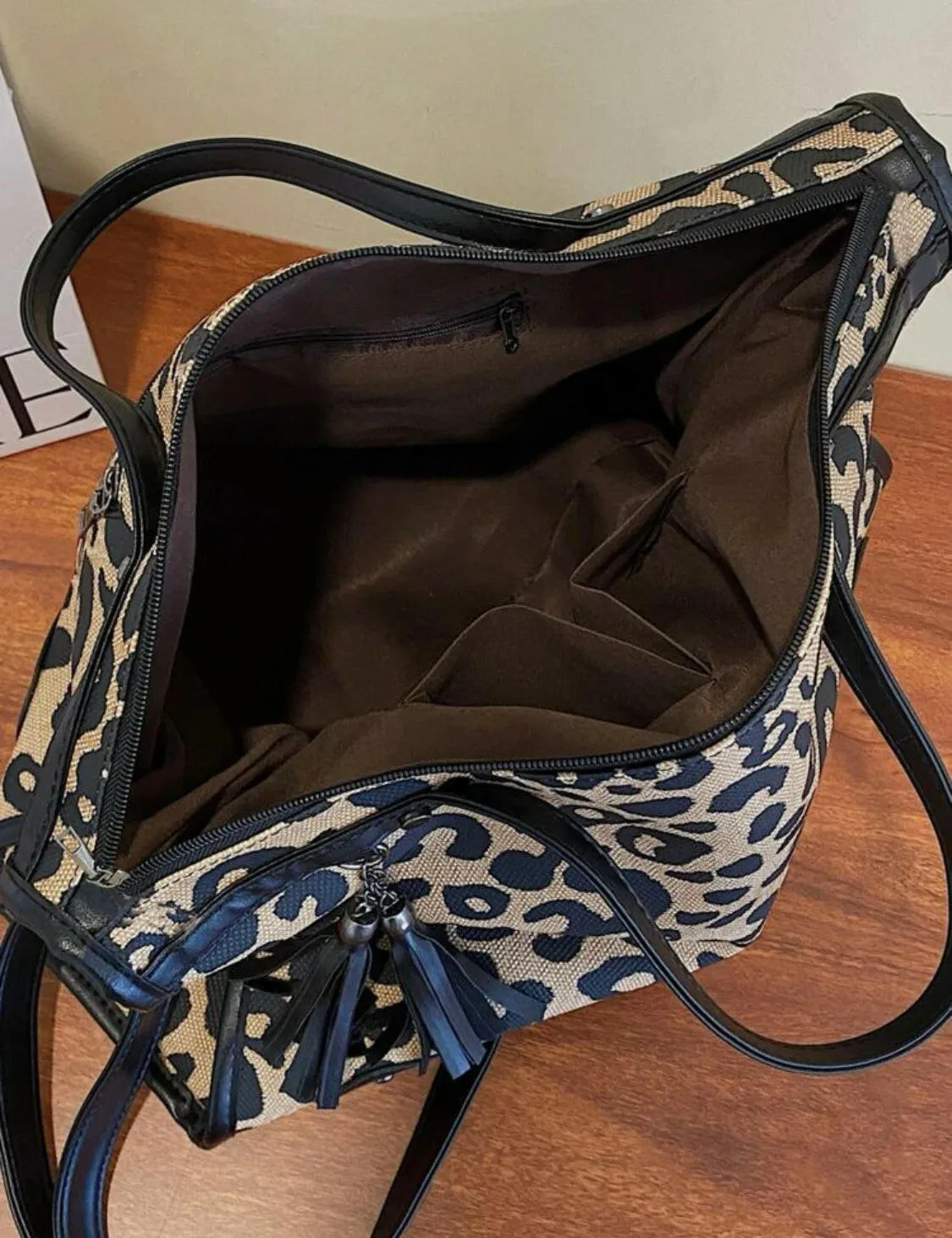 Leopard Studded Decor Shoulder Tote Bag
