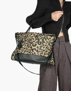 Leopard Studded Decor Shoulder Tote Bag