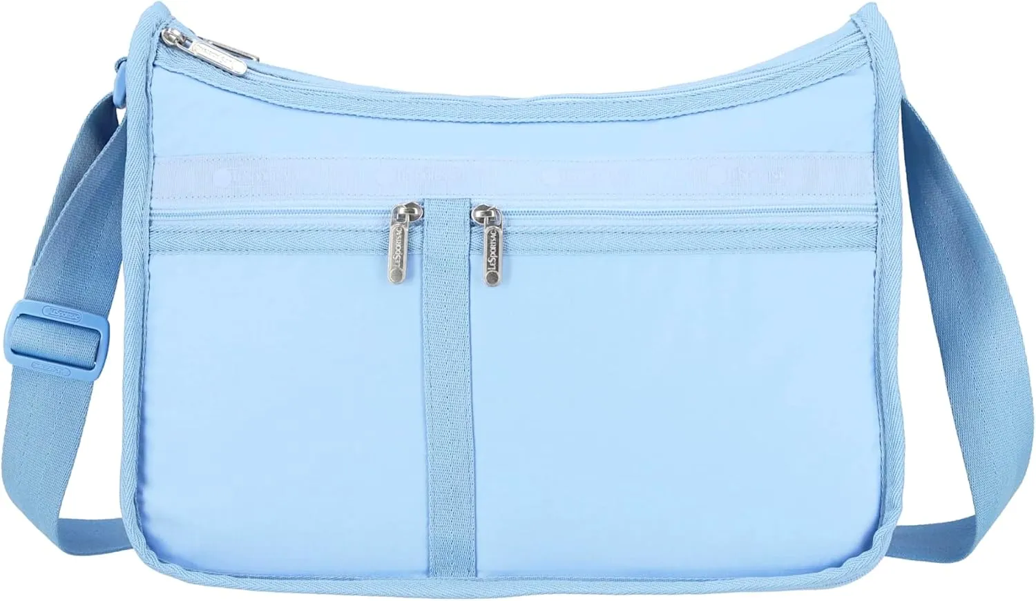 LeSportsac Blue Iris Deluxe Everyday Crossbody Bag   Cosmetic Bag, Style 7507/Color R133, Fashion Trending Cool Coastal Sky French Blue, Tranquil New Neutral, Subtle Sheen, Recycled Collection