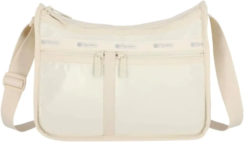 LeSportsac Pearl Shine Patent Deluxe Everyday Crossbody Bag   Cosmetic Bag, Style 7507/Color L172, Neutral Creamy Pale Ivory Specialty Patent, Go-With-Everything Tranquil Sophisticated Elegance