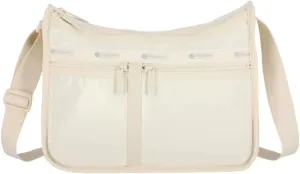 LeSportsac Pearl Shine Patent Deluxe Everyday Crossbody Bag   Cosmetic Bag, Style 7507/Color L172, Neutral Creamy Pale Ivory Specialty Patent, Go-With-Everything Tranquil Sophisticated Elegance