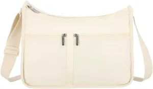 LeSportsac Sandbar Deluxe Everyday Crossbody Bag   Cosmetic Bag, Style 7507/Color R129, Neutral Creamy Ecru Color, Favorite Lightweight Ripstop Nylon in New Environmentally Conscious Recycled Material