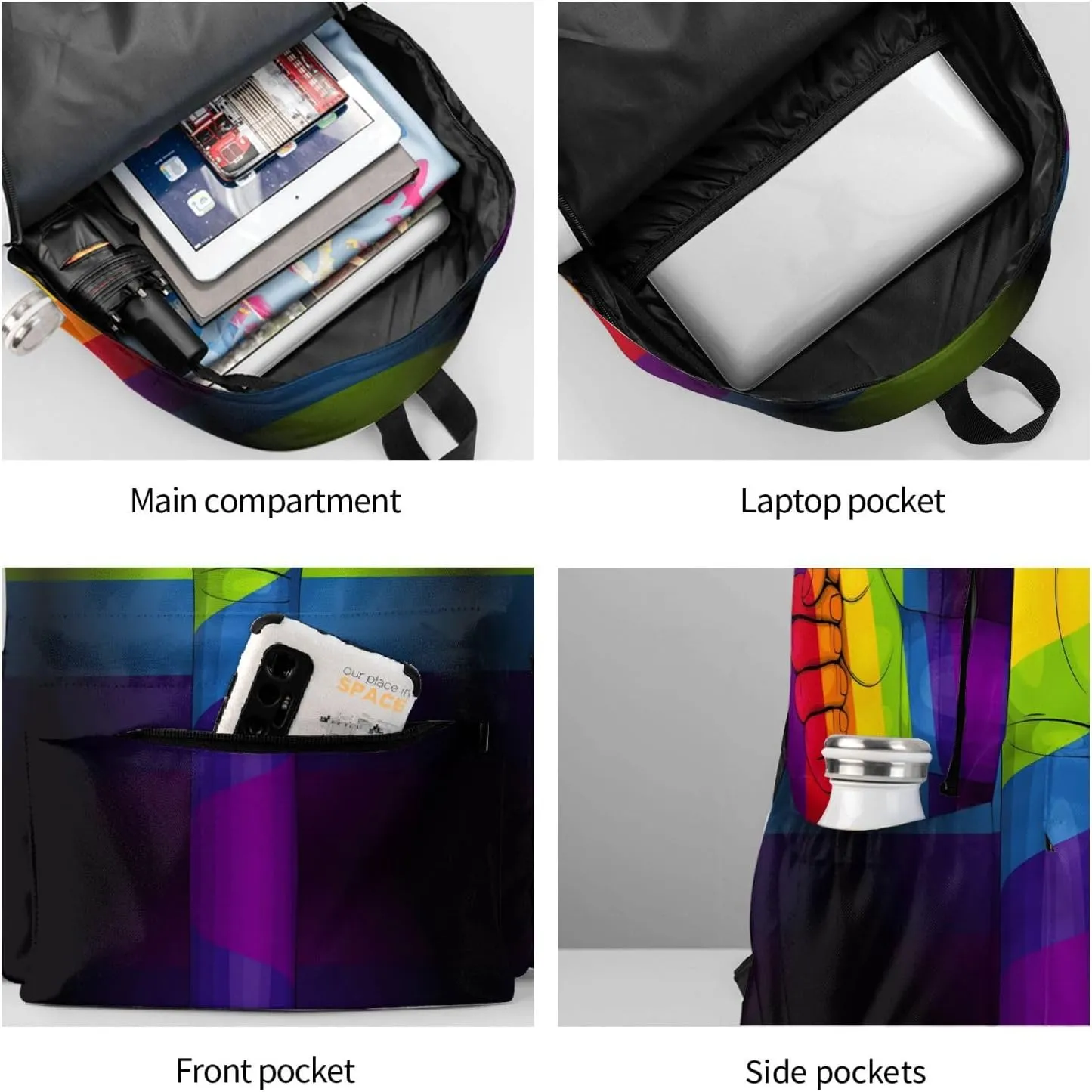 Lgbt Gay Pride Flag Rainbow Make A Fist 17 Inch Casual Backpack Laptop Backpacks Travel Back Pack Large Camping Rucksack Hiking Daypack Lightweight Double Shoulder Bag