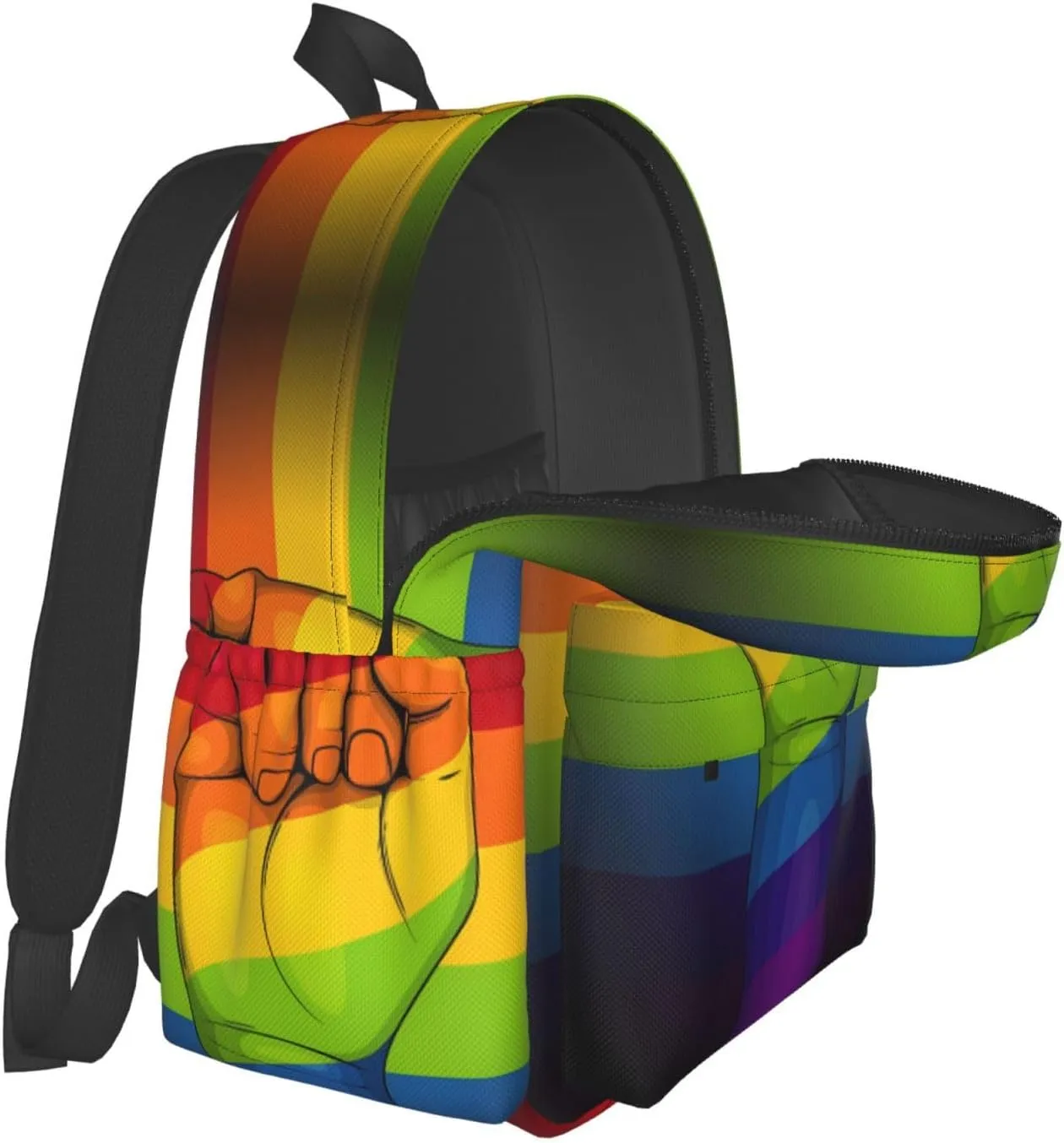 Lgbt Gay Pride Flag Rainbow Make A Fist 17 Inch Casual Backpack Laptop Backpacks Travel Back Pack Large Camping Rucksack Hiking Daypack Lightweight Double Shoulder Bag