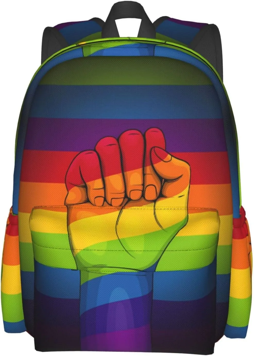 Lgbt Gay Pride Flag Rainbow Make A Fist 17 Inch Casual Backpack Laptop Backpacks Travel Back Pack Large Camping Rucksack Hiking Daypack Lightweight Double Shoulder Bag