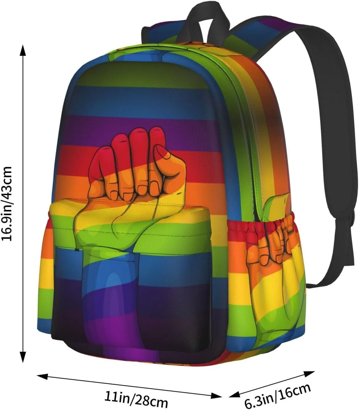 Lgbt Gay Pride Flag Rainbow Make A Fist 17 Inch Casual Backpack Laptop Backpacks Travel Back Pack Large Camping Rucksack Hiking Daypack Lightweight Double Shoulder Bag