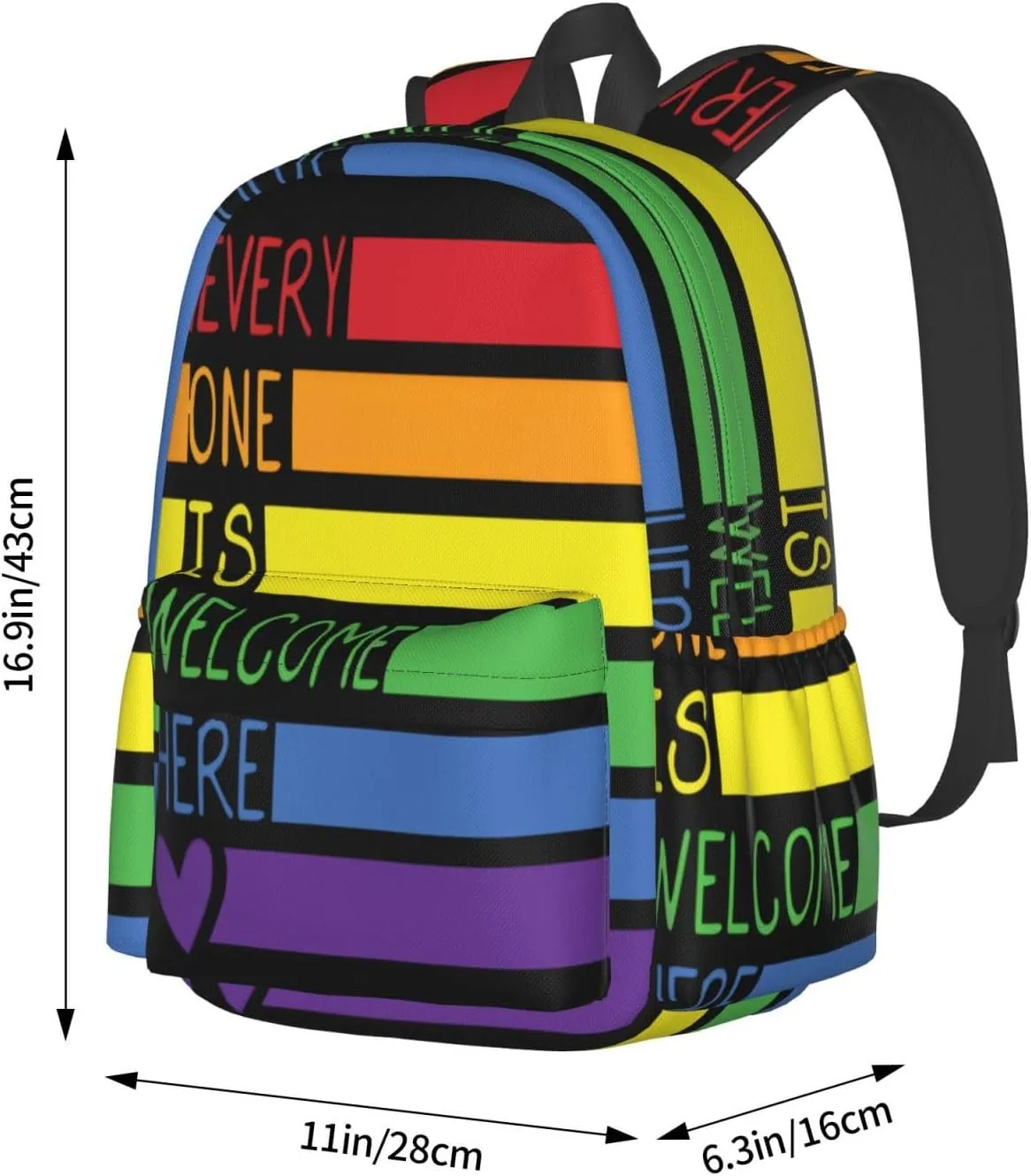 LGBT Rainbow Gay Pride Everyone Is Welcome Here 17 Inch Casual Backpack Laptop Backpacks Travel Back Pack Large Camping Rucksack Hiking Daypack Lightweight Double Shoulder Bag
