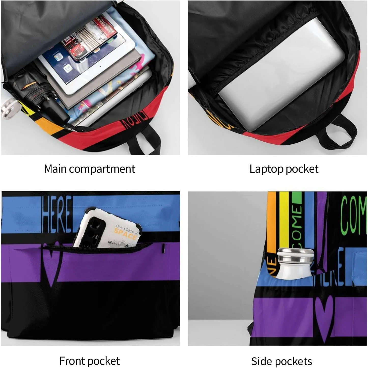 LGBT Rainbow Gay Pride Everyone Is Welcome Here 17 Inch Casual Backpack Laptop Backpacks Travel Back Pack Large Camping Rucksack Hiking Daypack Lightweight Double Shoulder Bag