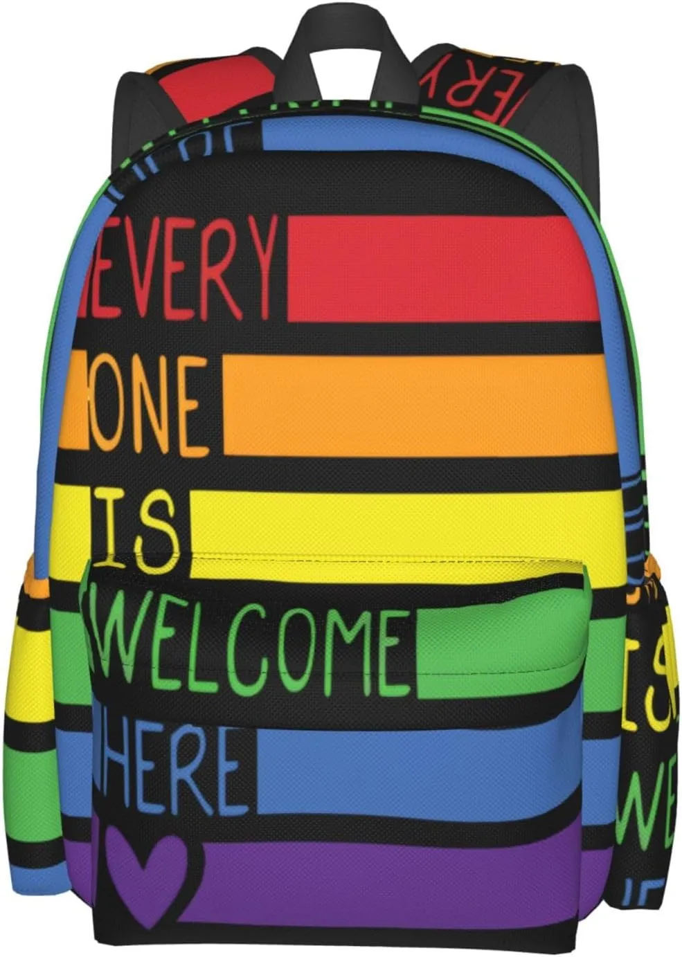 LGBT Rainbow Gay Pride Everyone Is Welcome Here 17 Inch Casual Backpack Laptop Backpacks Travel Back Pack Large Camping Rucksack Hiking Daypack Lightweight Double Shoulder Bag