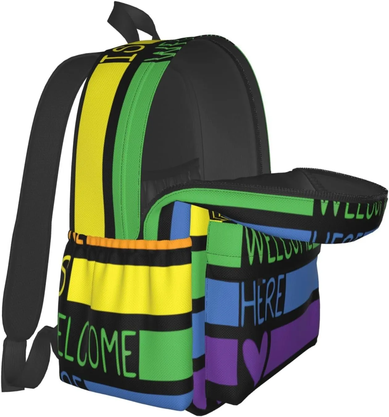 LGBT Rainbow Gay Pride Everyone Is Welcome Here 17 Inch Casual Backpack Laptop Backpacks Travel Back Pack Large Camping Rucksack Hiking Daypack Lightweight Double Shoulder Bag