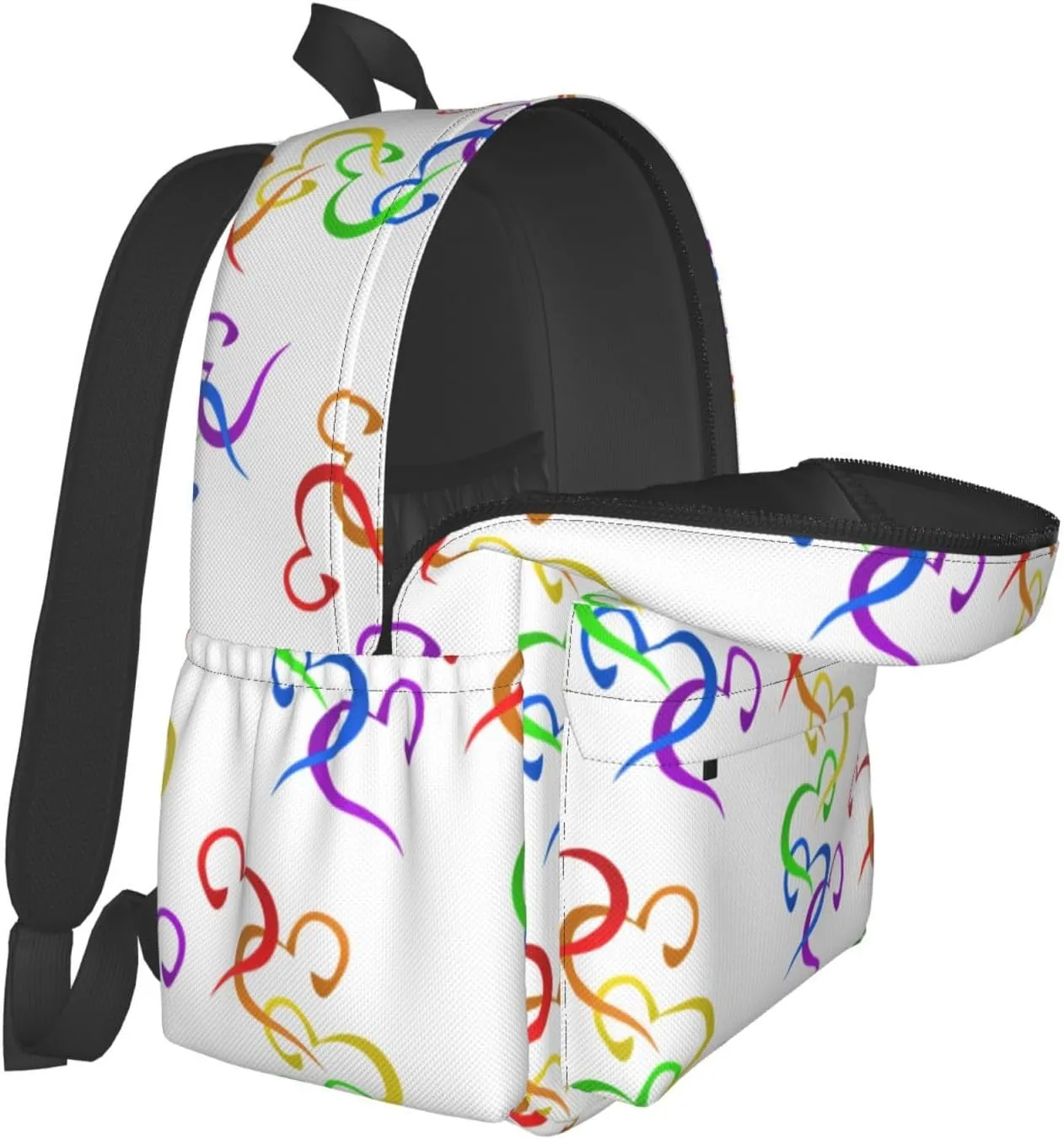 LGBT Rainbow Gay Pride Hearts 17 Inch Casual Backpack Laptop Backpacks Travel Back Pack Large Camping Rucksack Hiking Daypack Lightweight Double Shoulder Bag