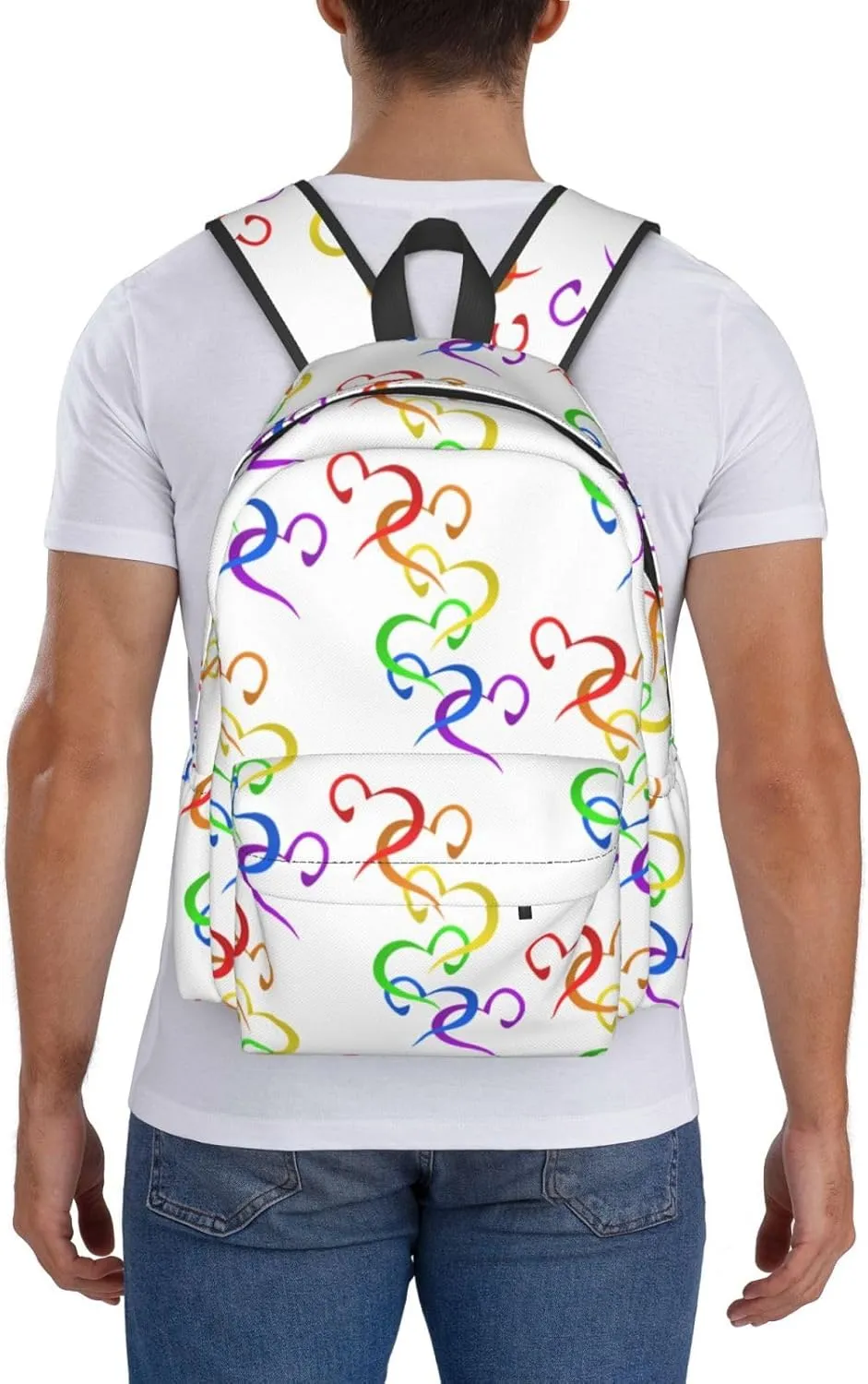 LGBT Rainbow Gay Pride Hearts 17 Inch Casual Backpack Laptop Backpacks Travel Back Pack Large Camping Rucksack Hiking Daypack Lightweight Double Shoulder Bag