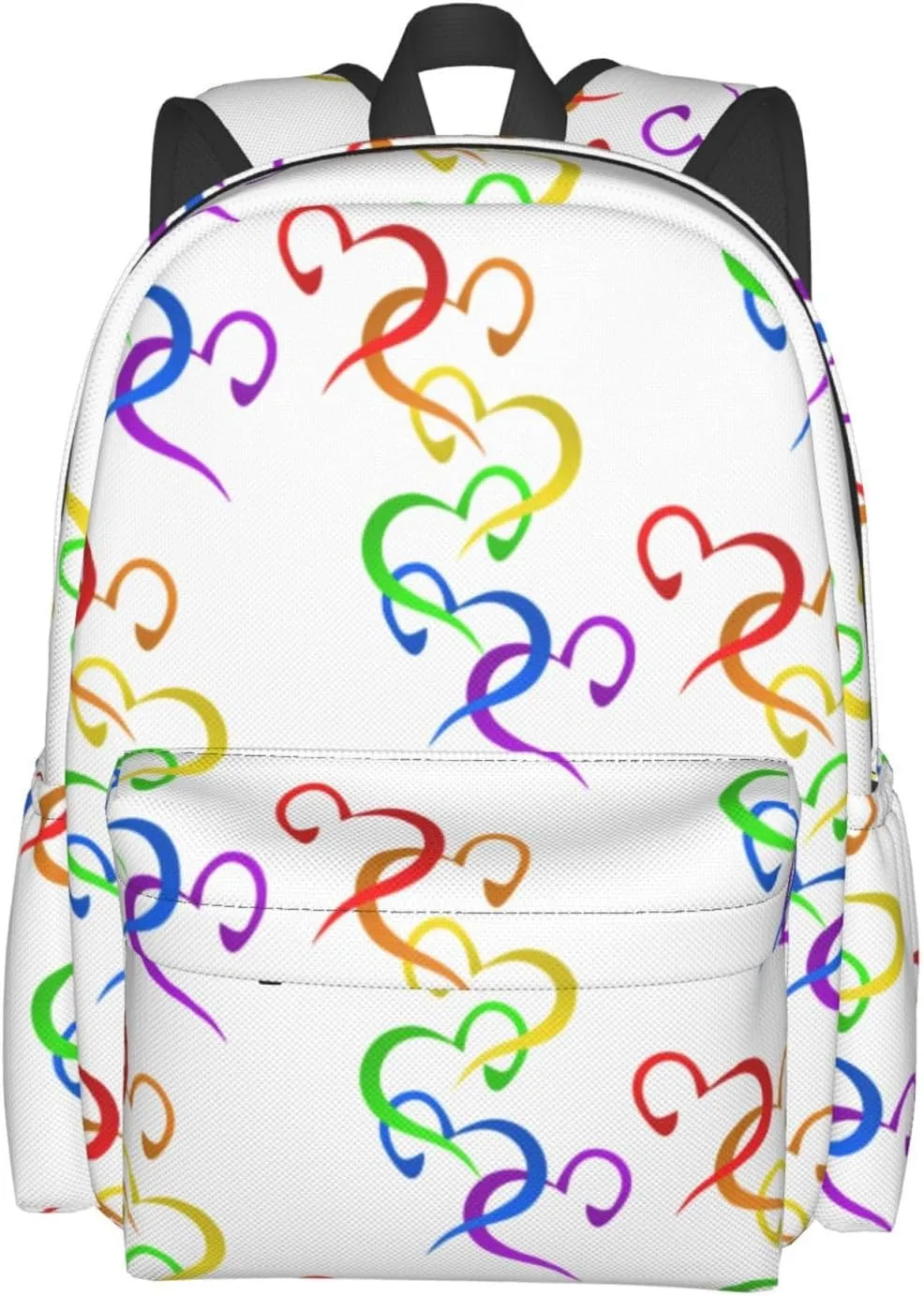 LGBT Rainbow Gay Pride Hearts 17 Inch Casual Backpack Laptop Backpacks Travel Back Pack Large Camping Rucksack Hiking Daypack Lightweight Double Shoulder Bag