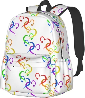 LGBT Rainbow Gay Pride Hearts 17 Inch Casual Backpack Laptop Backpacks Travel Back Pack Large Camping Rucksack Hiking Daypack Lightweight Double Shoulder Bag