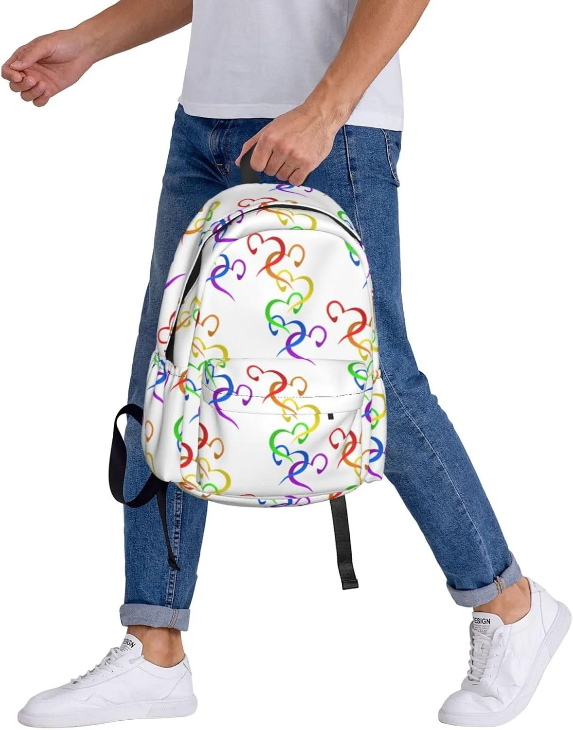 LGBT Rainbow Gay Pride Hearts 17 Inch Casual Backpack Laptop Backpacks Travel Back Pack Large Camping Rucksack Hiking Daypack Lightweight Double Shoulder Bag