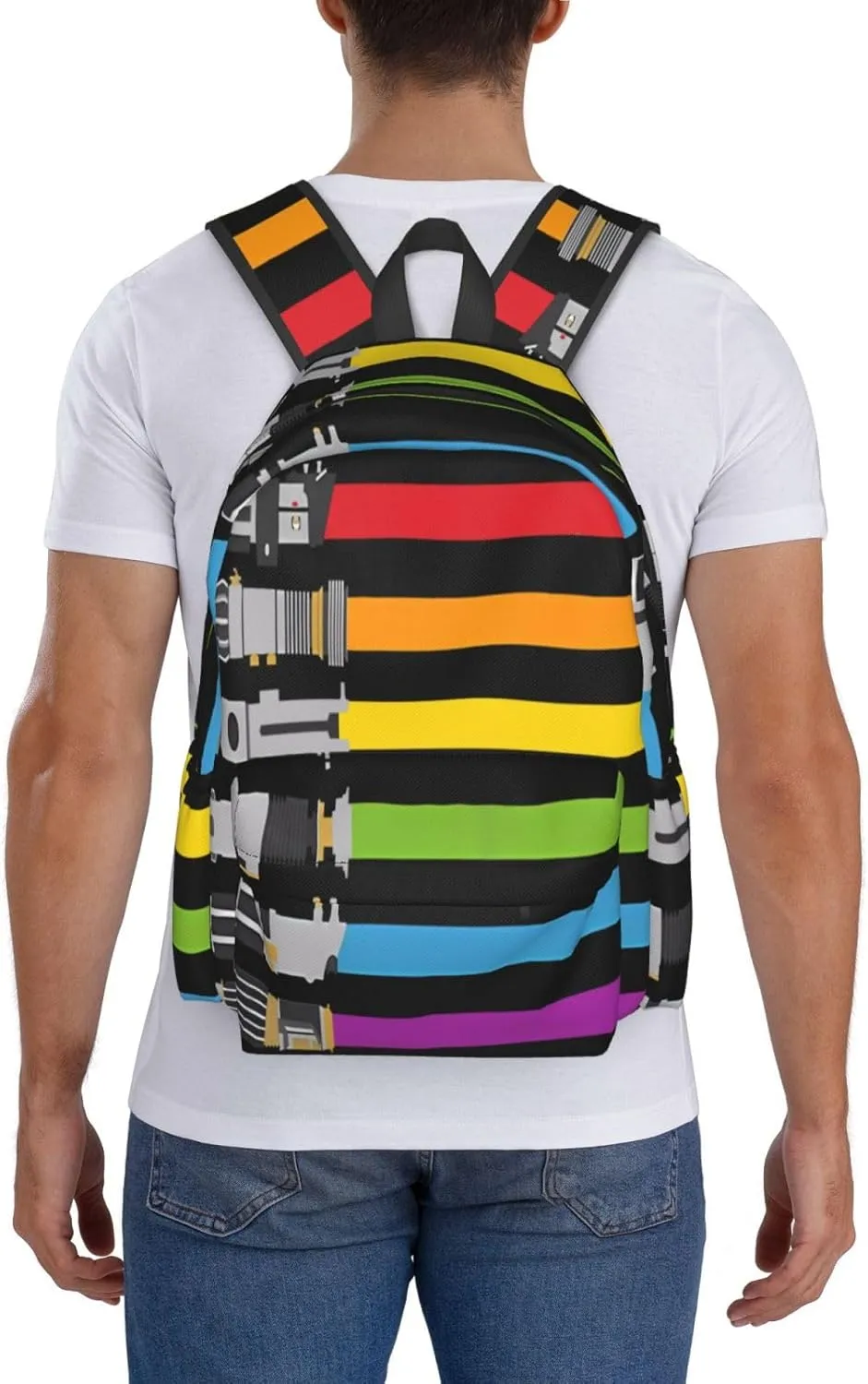 LGBT Rainbow Gay Pride Lightsaber 17 Inch Casual Backpack Laptop Backpacks Travel Back Pack Large Camping Rucksack Hiking Daypack Lightweight Double Shoulder Bag