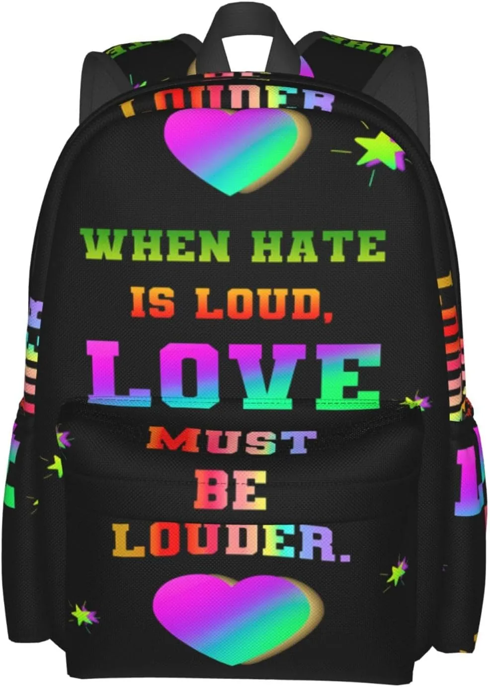 LGBT Rainbow Gay Pride Love Must Be Louder 17 Inch Casual Backpack Laptop Backpacks Travel Back Pack Large Camping Rucksack Hiking Daypack Lightweight Double Shoulder Bag