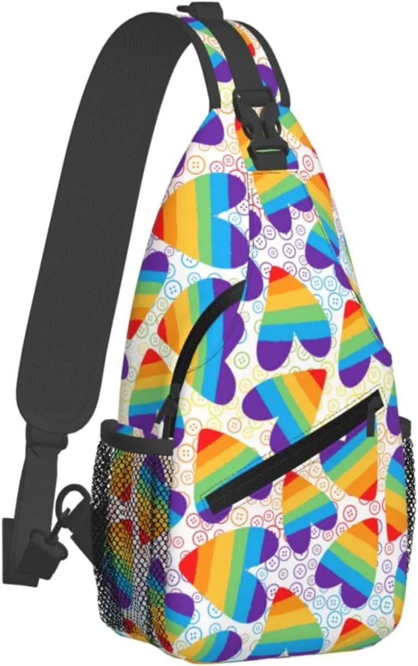 Lgbt Rainbow Hearts Crossbody Sling Bag Adjustable Lgbt Chest Bag For Men Women Rainbow Pride Shoulder Bag Sling Backpack Daypack
