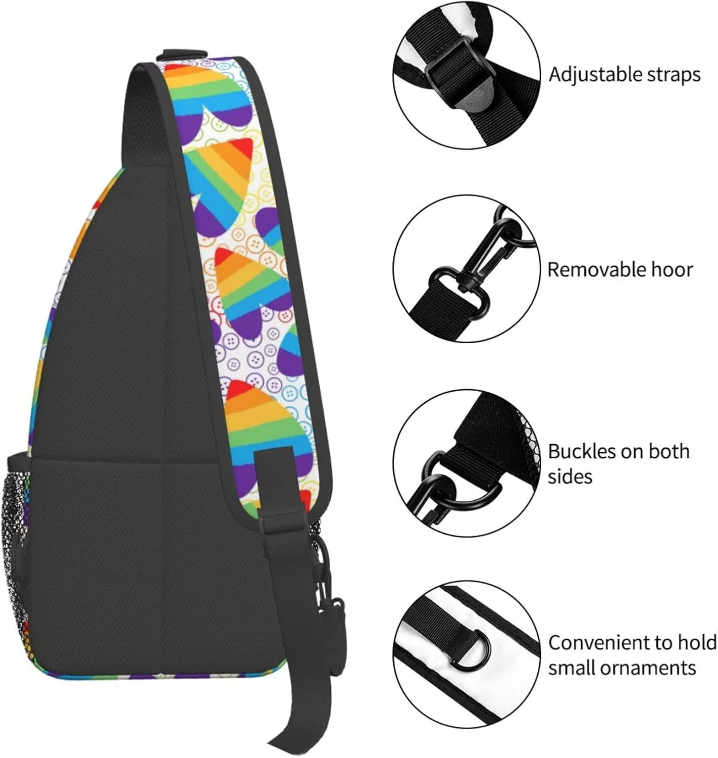 Lgbt Rainbow Hearts Crossbody Sling Bag Adjustable Lgbt Chest Bag For Men Women Rainbow Pride Shoulder Bag Sling Backpack Daypack