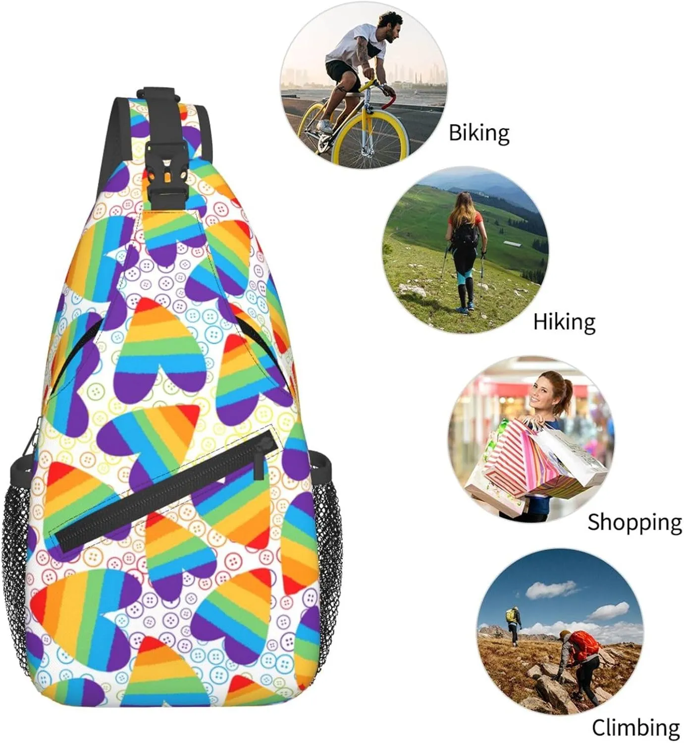 Lgbt Rainbow Hearts Crossbody Sling Bag Adjustable Lgbt Chest Bag For Men Women Rainbow Pride Shoulder Bag Sling Backpack Daypack