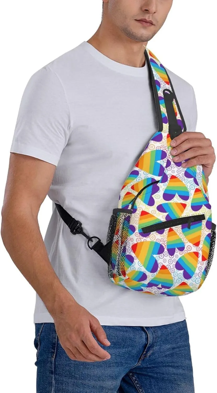 Lgbt Rainbow Hearts Crossbody Sling Bag Adjustable Lgbt Chest Bag For Men Women Rainbow Pride Shoulder Bag Sling Backpack Daypack