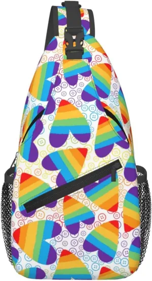 Lgbt Rainbow Hearts Crossbody Sling Bag Adjustable Lgbt Chest Bag For Men Women Rainbow Pride Shoulder Bag Sling Backpack Daypack