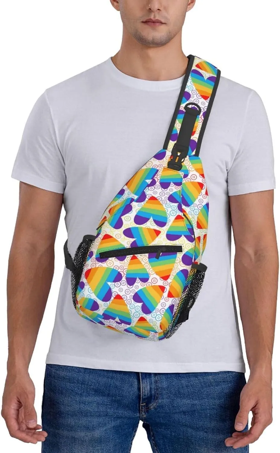 Lgbt Rainbow Hearts Crossbody Sling Bag Adjustable Lgbt Chest Bag For Men Women Rainbow Pride Shoulder Bag Sling Backpack Daypack
