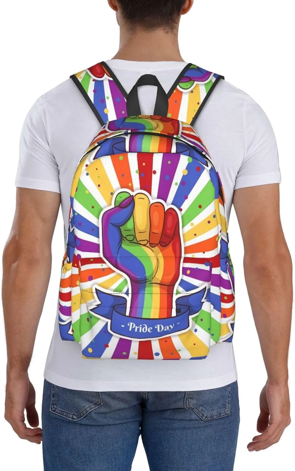 LGBT Raise Your Fist Rainbow Gay Pride Day 17 Inch Casual Backpack Laptop Backpacks Travel Back Pack Large Camping Rucksack Hiking Daypack Lightweight Double Shoulder Bag